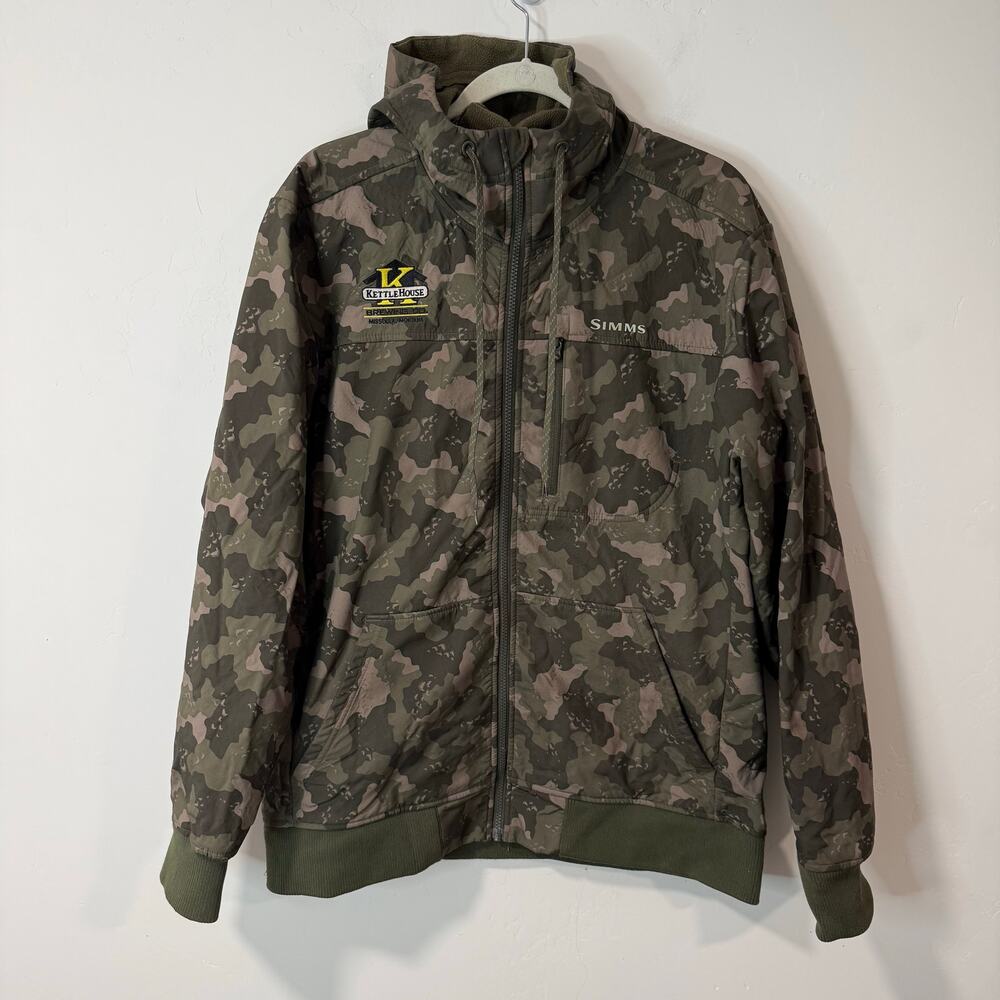 Simms Men’s Rogue Fleece Hoodie Shell Jacket Windproof Green Camo‎ Large